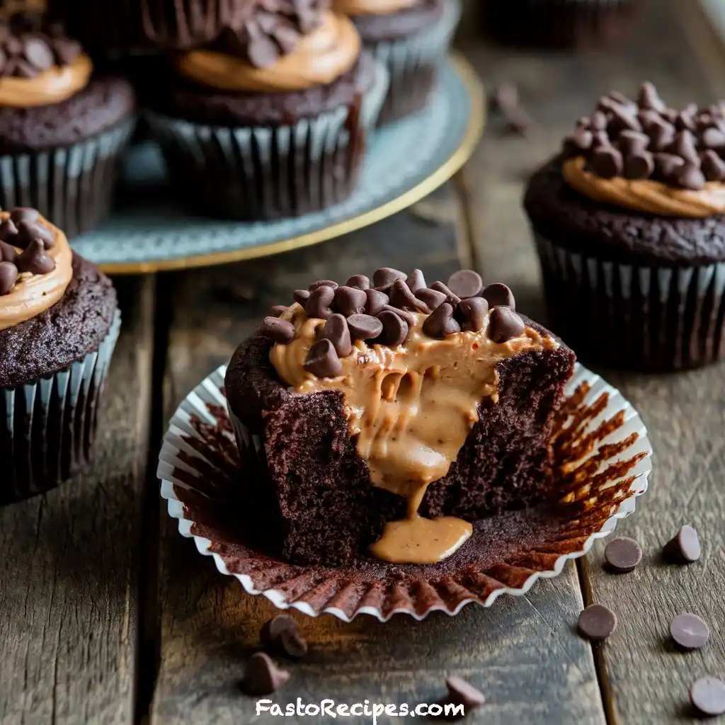Gooey Chocolate Peanut Butter Cupcakes