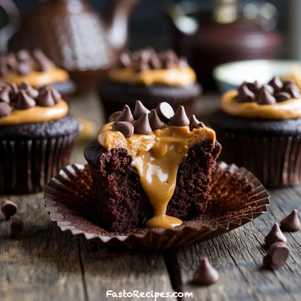 Gooey Chocolate Peanut Butter Cupcakes