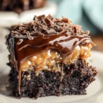 German Chocolate Poke Cake Ready to Serve